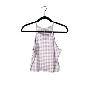 Gaze Checkered Gingham Purple White Tank Top Crop Top Y2K Spaghetti Strap Medium